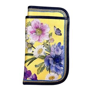 Brighton Blossom Hill Double Eyeglass Case Soft Floral Leather Glasses Yellow